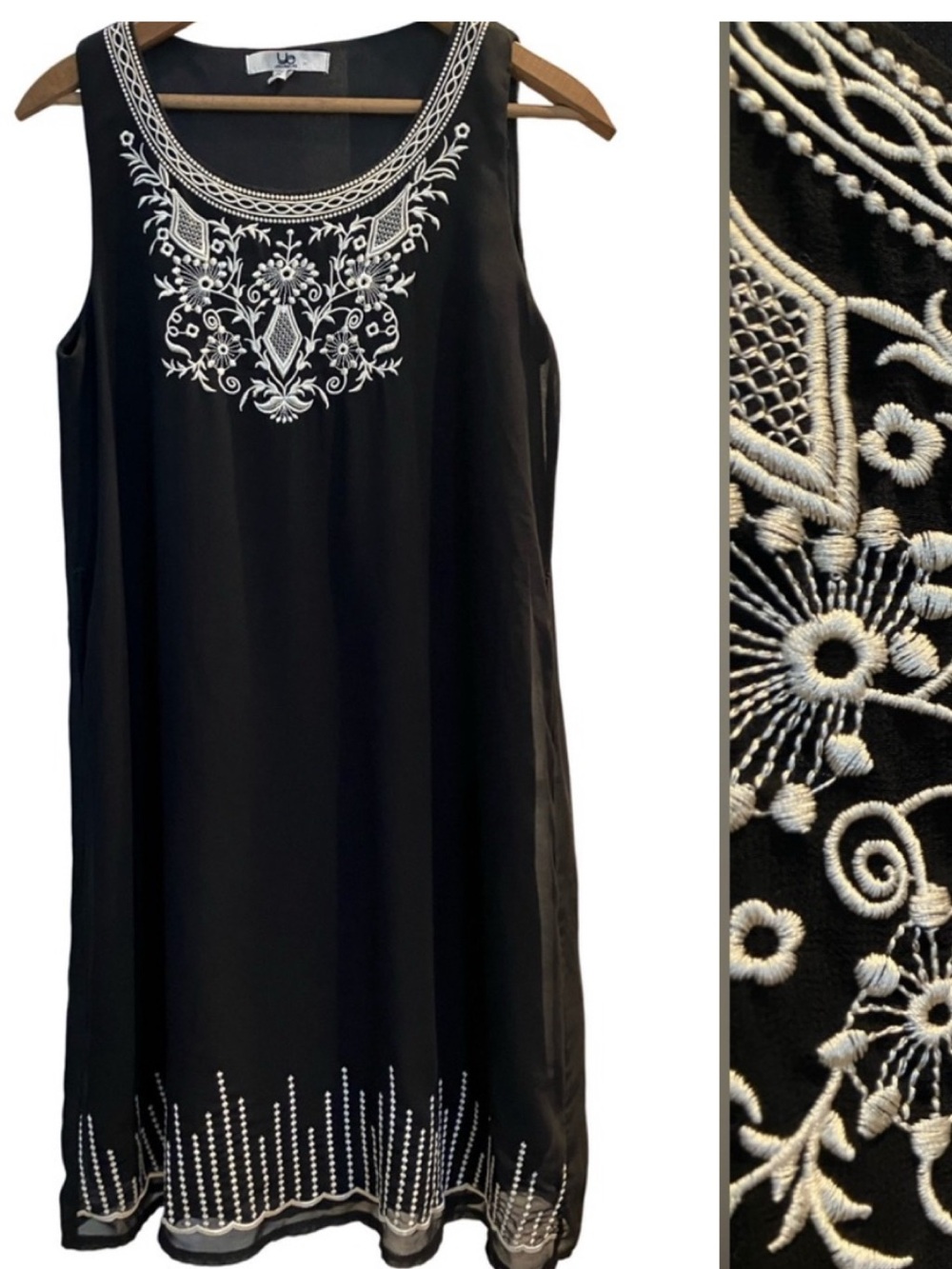 Ya Los Angeles Silk Blend Embroidered Midi Shift Dress Medium Roaring 20’s Look